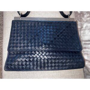 SOLD - Bottega Veneta Intrecciato Navy Leather Two Way Bag